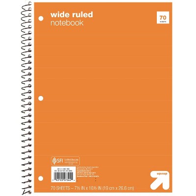 Wide Ruled Orange 1 Subject Flexible Paperboard Cover Spiral Notebook - up&up: Perforated, 3 Hole Punched, 70 Pages