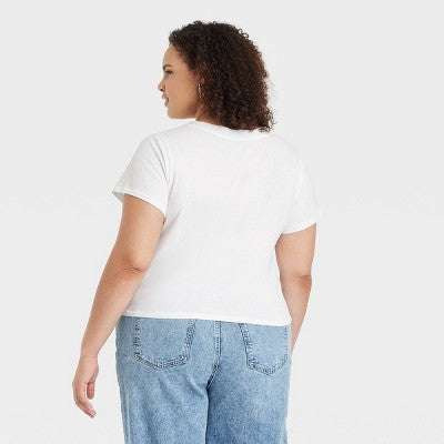 Women's Shrunken Short Sleeve V-Neck T-Shirt Thread White XXL