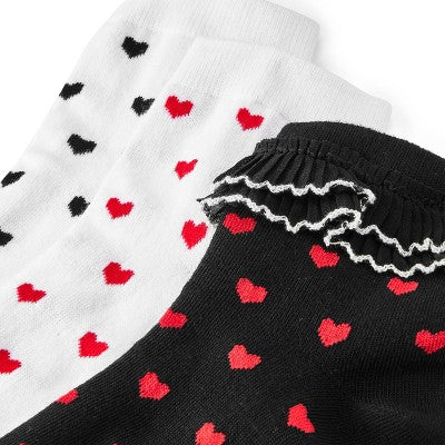 Women's Valentine's Day Ruffled 3pk Ankle Socks - Black/White/Red 4-10