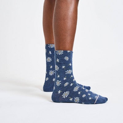 Goldtoe Signature Collection Women's 3pk Fresh Care Ditsy Floral Mid Crew Socks - Navy/Chambray/Denim 6-9