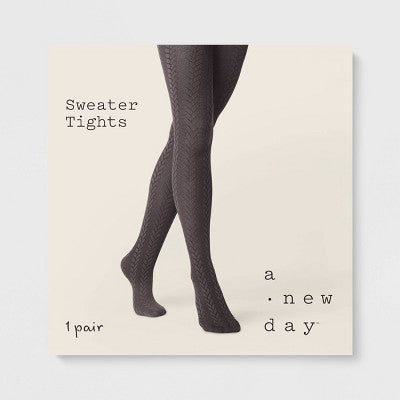 Women's Braided Cable Sweater Tights - Charcoal/Black 1X/2X