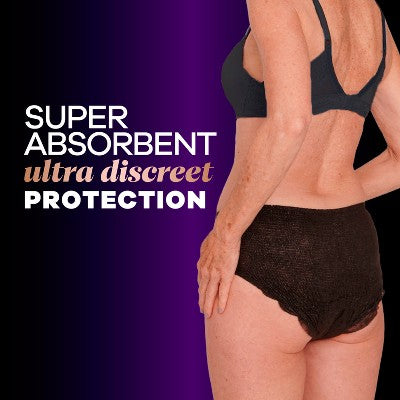 Always Discreet Boutique Adult Postpartum Incontinence Underwear for Women - Black - S/M - 12ct