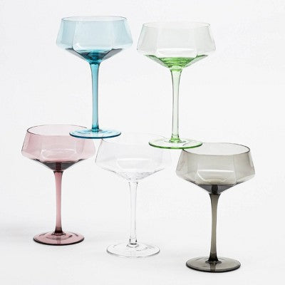 over&back 11 fl oz Facet Coupe Glass Bright Green Aqua