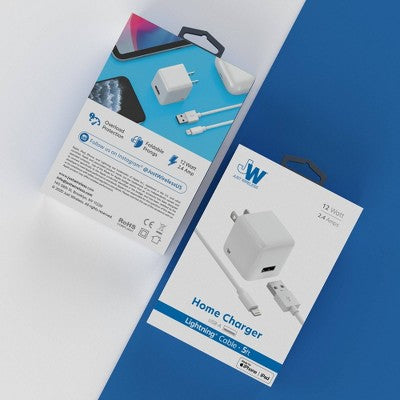 Just Wireless 2.4A/12W 1-Port USB-A Wall Charger with 5' TPU Lightning to USB-A Cable - White