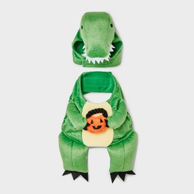 Dino with Pumpkin T-Rex Pail Dog and Cat Frontal Costume - Boots & Barkley Light Green S