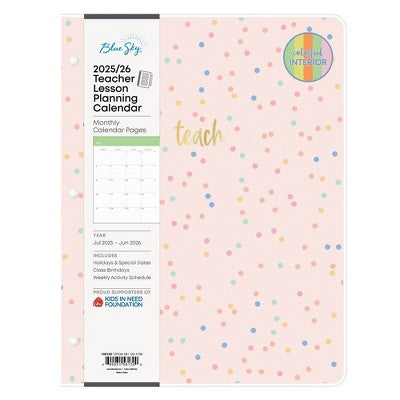 Blue Sky Monthly Teacher Lesson Stapled Planner 8.5"x1" Clear Cover Mira Pink