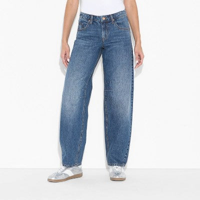 Women's Mid-Rise Barrel Jeans - Wild Fable Dark Wash 4