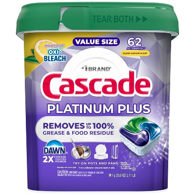 Cascade Lemon Platinum Plus Action Pacs Power of Bleach Clean Dishwasher Detergents - 62ct