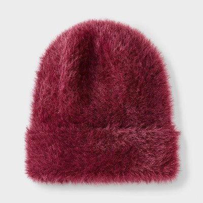 Girls' Wide Cuff Fuzzy Beanie Hat - art class Maroon