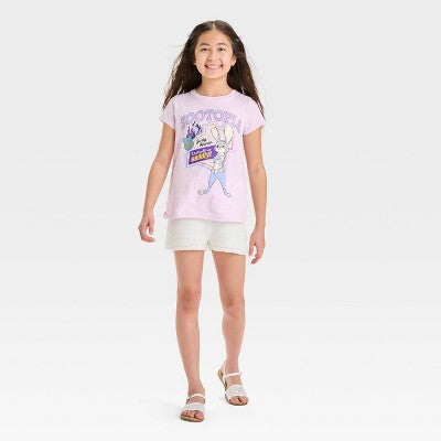Girls' Zootopia Short Sleeve Graphic T-Shirt - Light Purple L