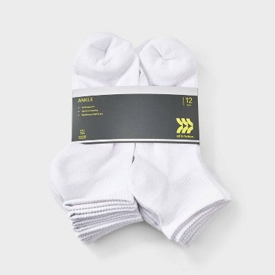 Men's New 12pk Value Ankle Socks - All In Motion White 6-12