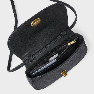 Faux Suede Turn Lock Wallet Crossbody - A New Day Black