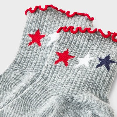 Women's Stars Ruffle Ankle Socks - Heather Gray 4-10