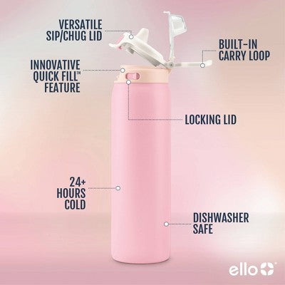 Ello Pop and Fill 22oz Stainless Steel Water Bottle Sorbet Pink