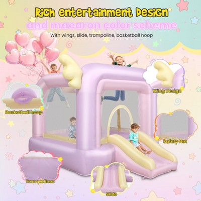 KRISRATE Inflatable Bounce House with Slide, Pink Kids Bouncy Castle for Indoor/Outdoor Use, with Basketball Hoop, Safety Net for Party, No Blower (LOCAL PICKUP ONLY)