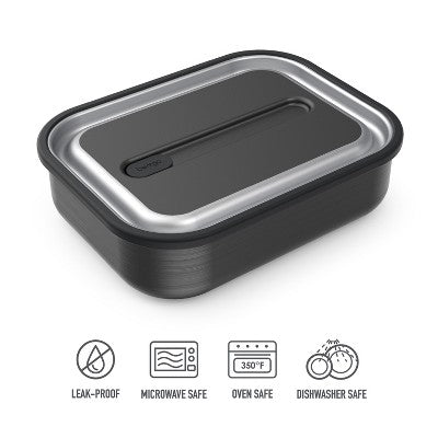 Bentgo Microsteel Leakproof Lunch Bento Box - Carbon Black: Stackable 18/8 Stainless Steel