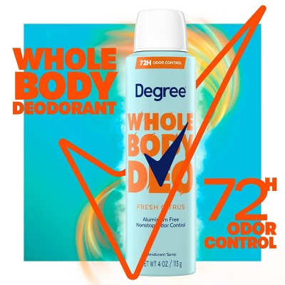 Degree Whole Body Aluminum Free Deodorant Spray for Women 72H Odor Protection - Fresh Citrus - 4oz