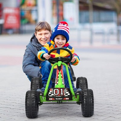Costway Kids Pedal Go Kart 4 Wheel Ride On Toys w/ Adjustable Seat & Handbrake Green (LOCAL PICKUP ONLY)