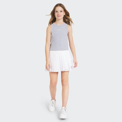 Champion Girls' Logo High Neck Ribbed Tank Top Heathered Gray XL