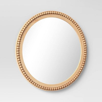 28" Dia Round Wooden Beaded Wall Mirror Natural - Threshold: Beaded Detail, No Assembly Required