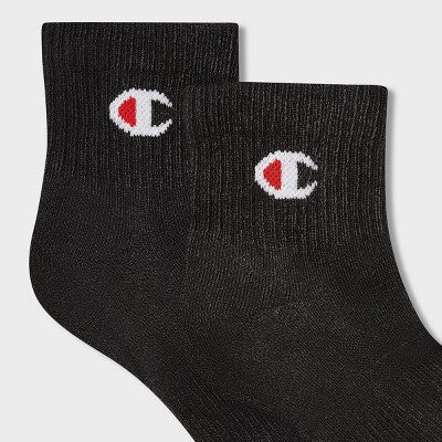 Champion Iconic Essentials Women's 6pk Cushioned Quarter Crew Socks - Black 4-10