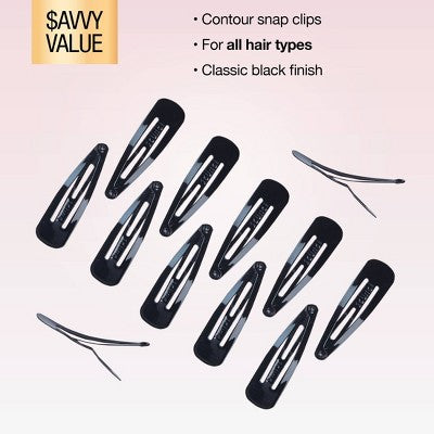 scunci Metal Snap Clips - Black - All Hair - 12pcs