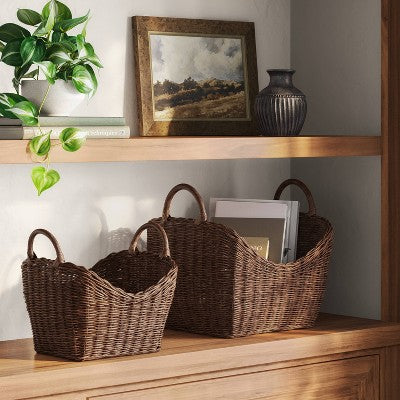 Large Dark Stain Rattan Basket Brown - Threshold (LOCAL PICKUP ONLY)
