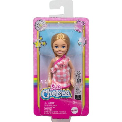 Barbie 6.3" Chelsea Small Doll Blonde Hair/Blue Eyes Wearing Removable Checked Dress
