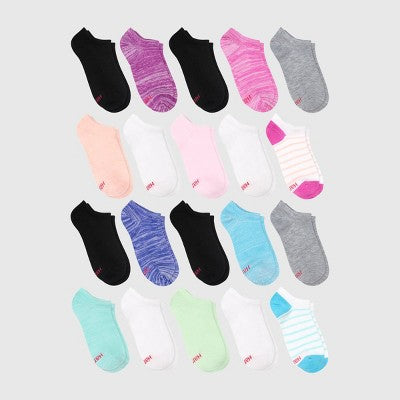 Hanes Girls' 20pk Super Soft No Show Socks - L
