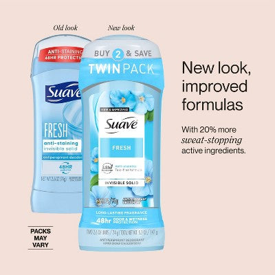 Suave Fresh Anti-Staining 48-Hour Antiperspirant & Deodorant Stick - 2.6oz/2pk