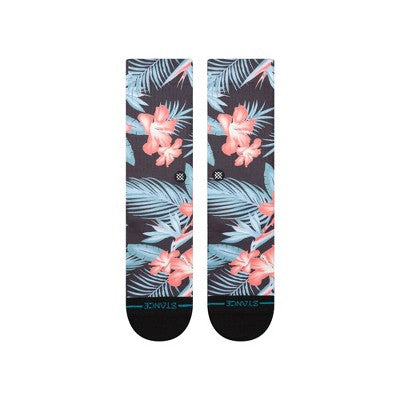 STANCE x WADE Men's Floral Print Wavy Screen Crew Socks - Gray/Pink 6-12