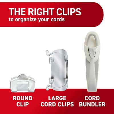 Command 4ct Round Cord Clips - Clear: Adhesive Hooks for Cables & Strips, Plastic