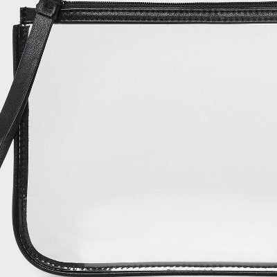 Clear Pouch Wristlet - A New Day Black: Solid TPU Shell, Zip Closure, Faux Leather, Unstructured Design, 8.75" x 6.375"