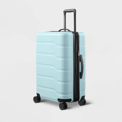 Hardside Medium Checked Spinner Wheels Suitcase Muddy Aqua Blue - Open Story (LOCAL PICKUP ONLY)