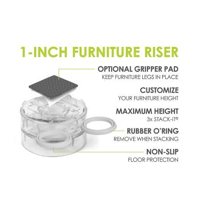 Slipstick Stack-Its 1" tall Clear Stackable Furniture and Chair Riser 3.5" Round: Floor Care Accessories, 8 Pack