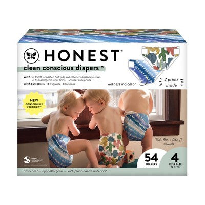 The Honest Company Clean Conscious Disposable Diapers - Tye Die For & Cactus Cuties - Size 4 - 54ct