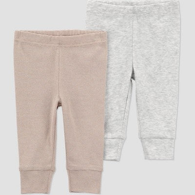 Carter's Just One You Baby Boys' 2pk Striped Pants- Gray/Tan 9M