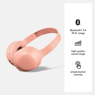 Wireless/Wired Bluetooth Headphone with Aux Cable - heyday Peach: On-Ear Hybrid