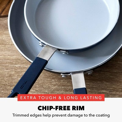 Bobby Flay 2pk (8" and 10") Ceramic Nonstick Aluminum Fry Pan Set Oxford Blue: Lifetime Warranty, Dishwasher-Safe Cookware