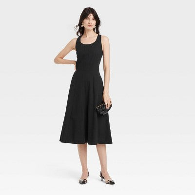 Women's Corset Midi A-Line Dress - A New Day Black SIZE 8