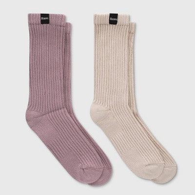 Hanes Originals Premium Men's SuperSoft Slouch Crew Socks 2pk - Sand/Mauve 6-12