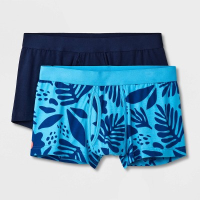 Men's Floral Leaf Print Trunks 2pk - Goodfellow & Co Blue/Navy XL