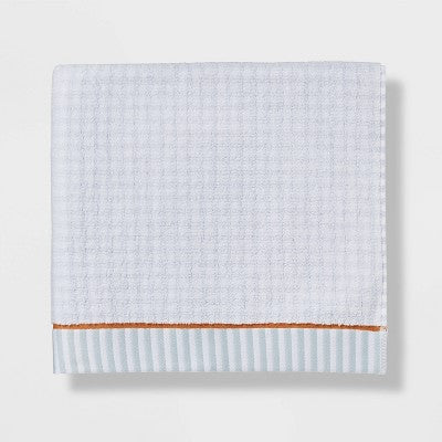 2pc Traditional Gingham Plaid Bath Towel Blue- Threshold