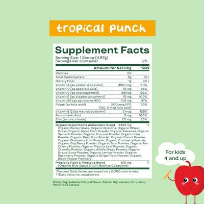 BLOOM NUTRITION Kids' - Greens and Superfoods Powder - Tropical Punch - 25ct