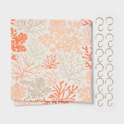 13pc Coastal Coral Branch Shower Curtain Set Off-White - Threshold