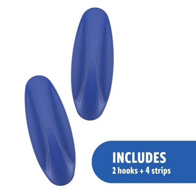 Command 4pk Damage-Free Hanging Medium Designer Hooks with 6 Adhesive Strips Cobalt Blue
