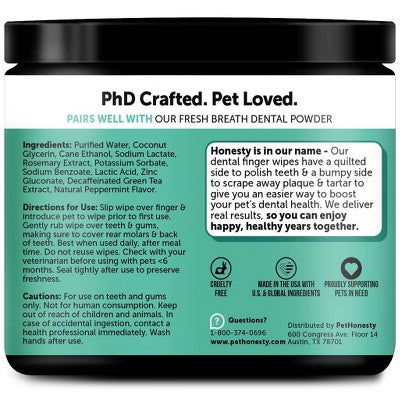 Pet Honesty Mint Flavor Cat and Dog Dental Wipes - 30ct