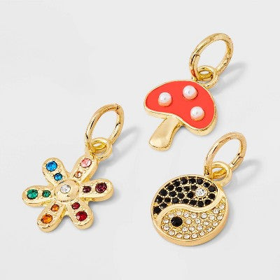 SUGARFIX by BaubleBar Garden State Charm Necklace Set 3pc - Red/Black/Gold: Lobster Claw Clasp, Zinc Material