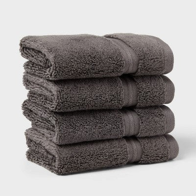 4pk Spa Plush Washcloth Set Dark Gray - Threshold