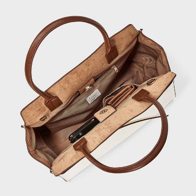 Belted Top Handle Satchel Handbag - A New Day Cream